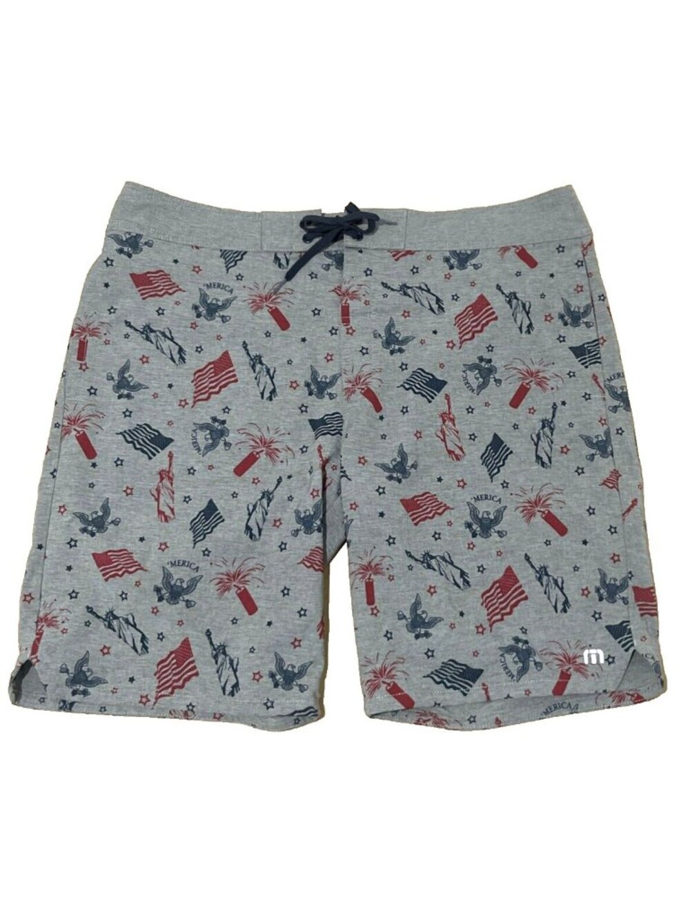 Travis Mathew Board Shorts Gray American Flag Statue Of Liberty Print Mens 38